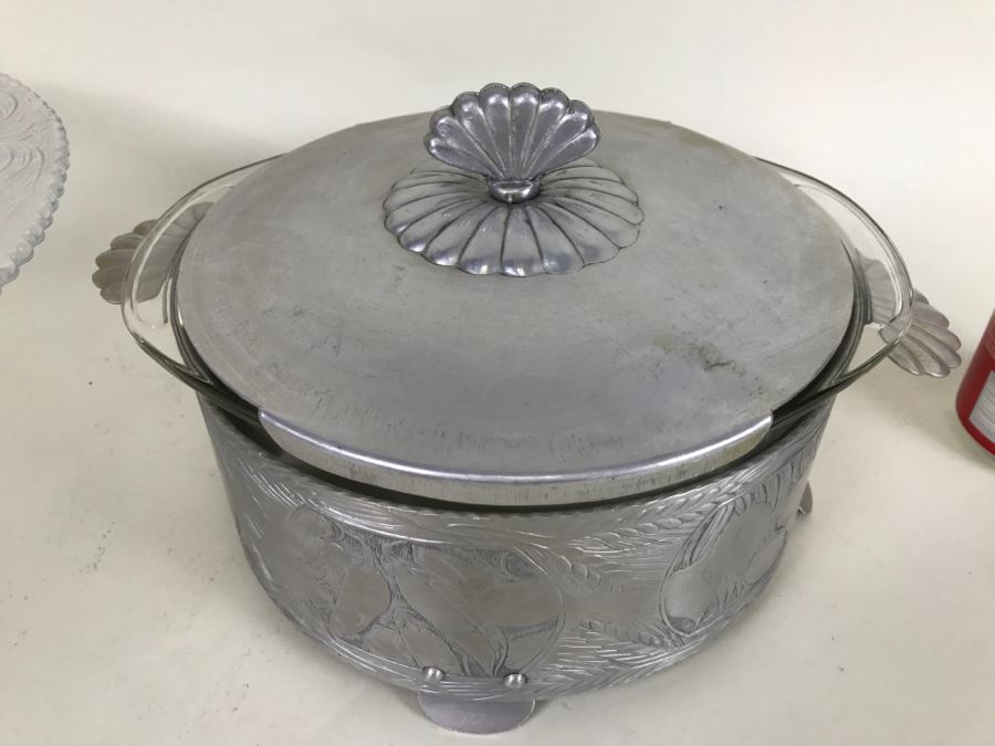 Vintage Cake Stand With Hammered Aluminum Bowl Stand And Cover With Pyrex Bowl [Photo 6]