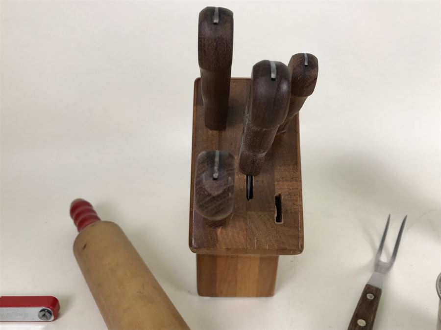 Vintage Kitchen Lot With Kingswood/Action SS Japan Knives, Wooden Rolling Pin And More [Photo 6]