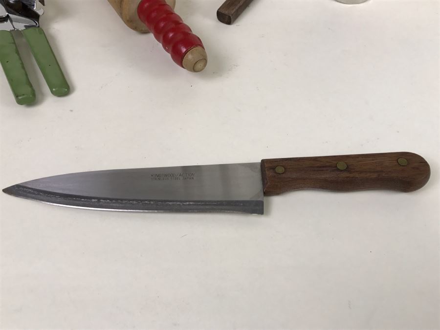 Vintage Kitchen Lot With Kingswood/Action SS Japan Knives, Wooden Rolling Pin And More [Photo 7]