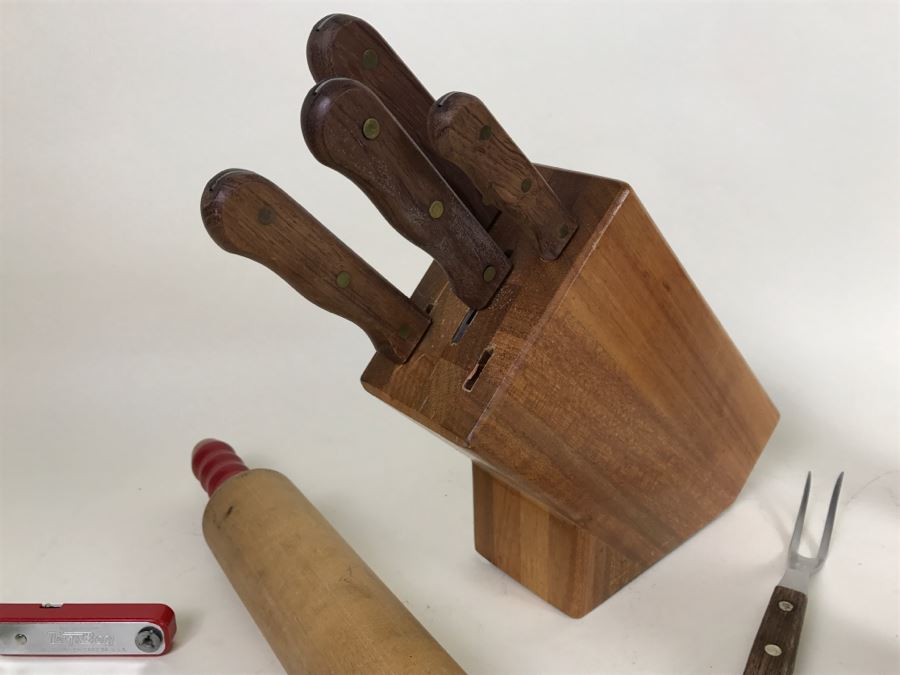 Vintage Kitchen Lot With Kingswood/Action SS Japan Knives, Wooden Rolling Pin And More [Photo 5]