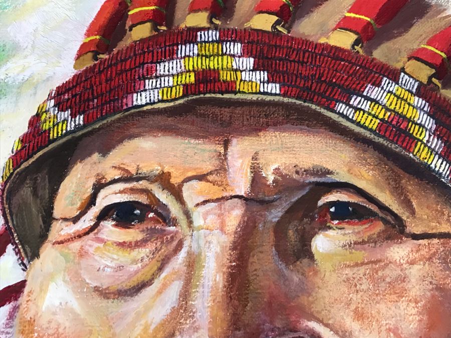 Original Oil Painting Of John Sitting Bull By David Humphreys Miller