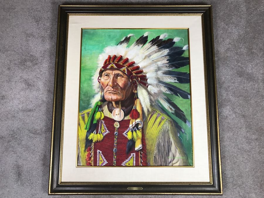 Original Oil Painting Of John Sitting Bull By David Humphreys Miller
