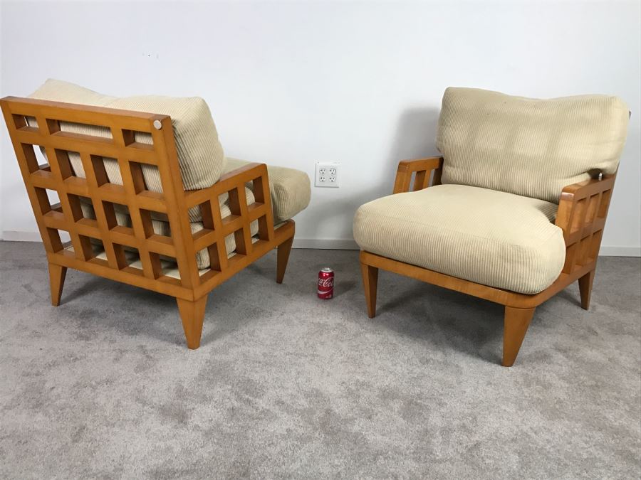 Great Pair Of Contemporary Mid-Century Modern Armchairs With Down Cushions
