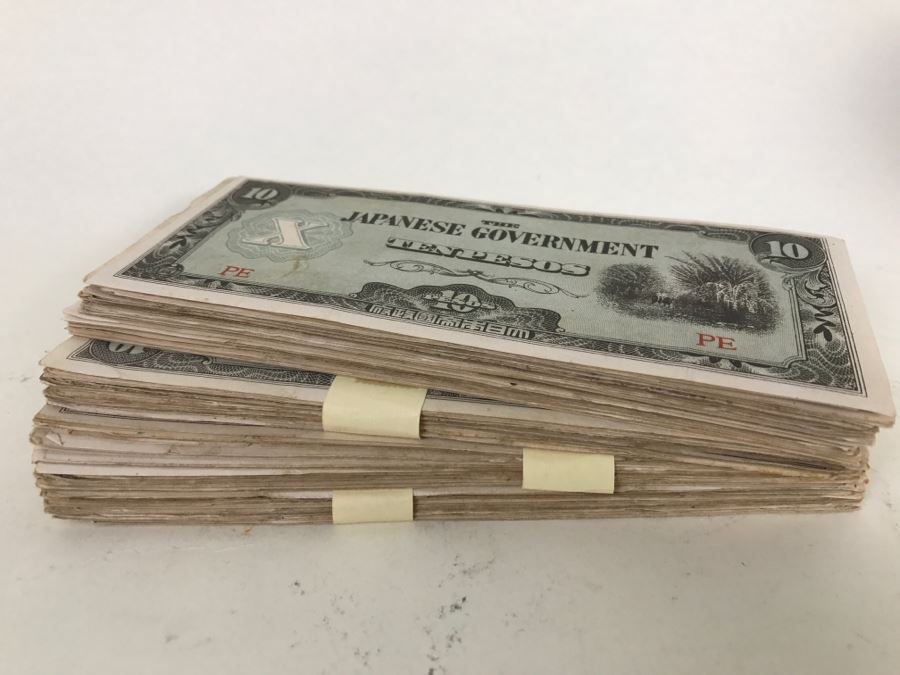 Large Stack Of Ten Pesos Paper Currency From The Japanese Government