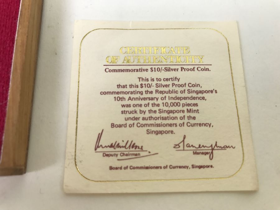 Republic Of Singapore 10th Anniversay Coin 1975 $10 50% Silver Proof Coin 31g [Photo 2]