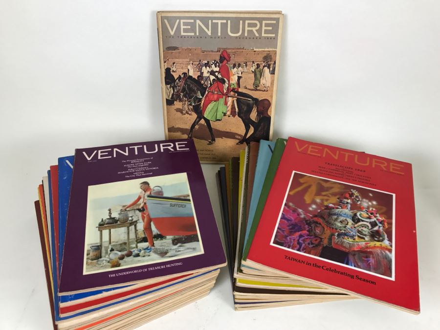 Collection Of Vintage 1960s VENTURE Travel Magazines With Cool Holographic Covers