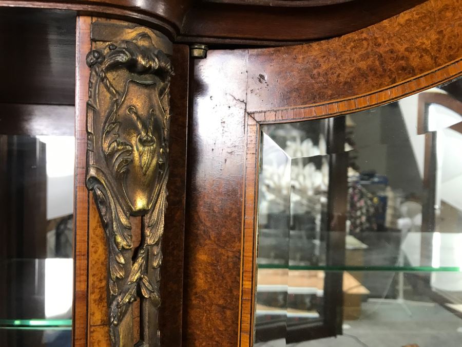 Stunning Antique Cabinet With Marble Top And Hutch - Detailed Wood Inlay And Metal Accents With Skeleton Keys [Photo 23]