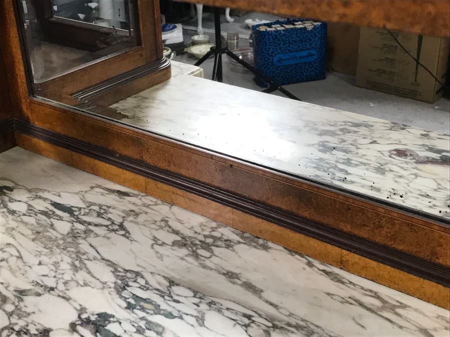 Stunning Antique Cabinet With Marble Top And Hutch - Detailed Wood Inlay And Metal Accents With Skeleton Keys [Photo 15]