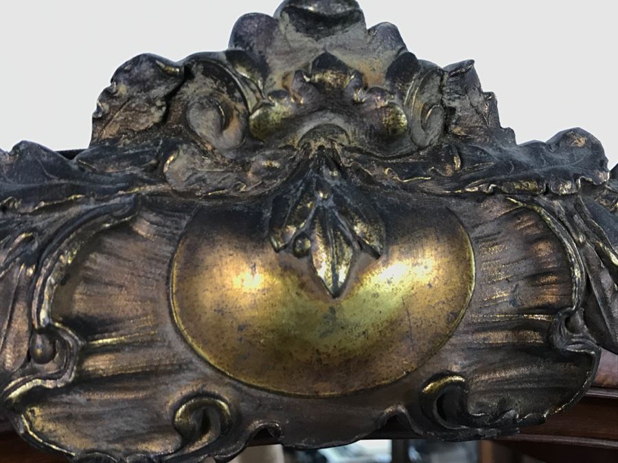 Stunning Antique Cabinet With Marble Top And Hutch - Detailed Wood Inlay And Metal Accents With Skeleton Keys [Photo 22]