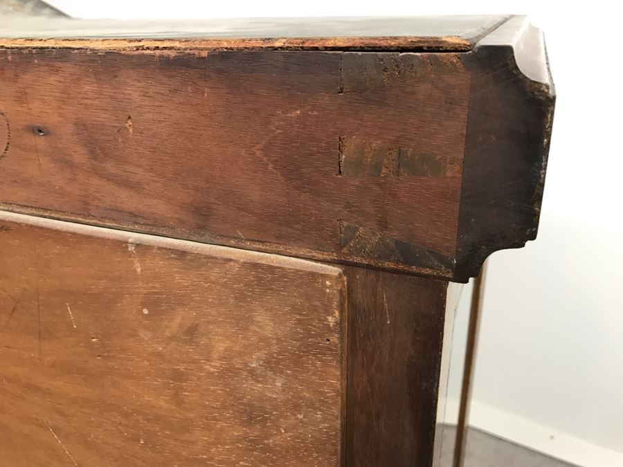 Stunning Antique Cabinet With Marble Top And Hutch - Detailed Wood Inlay And Metal Accents With Skeleton Keys [Photo 29]