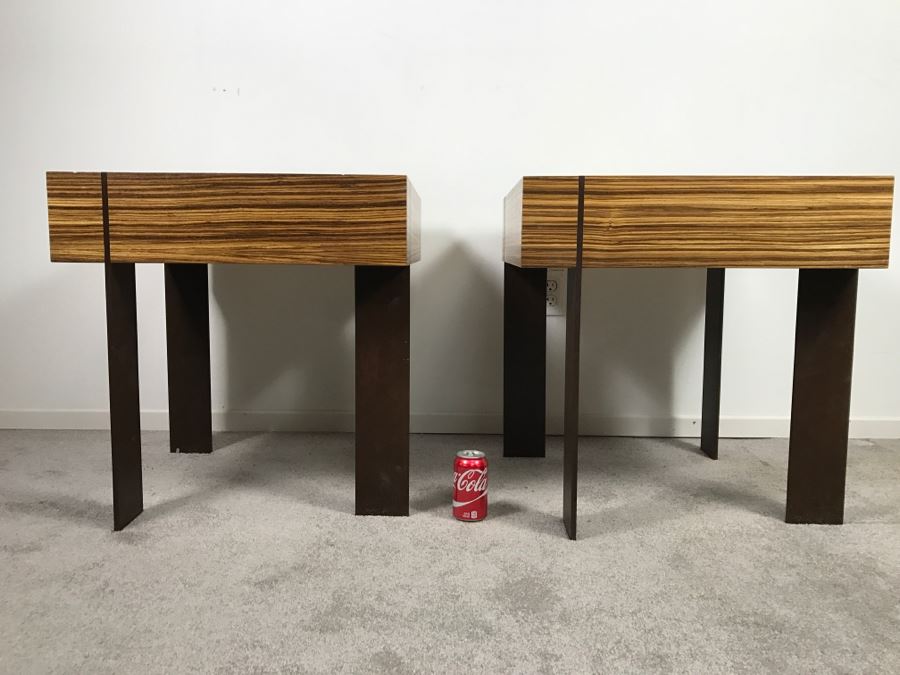 Pair Of Modernist Antoine Proulx Wood And Metal End Tables Held By Freedom High End [Photo 3]