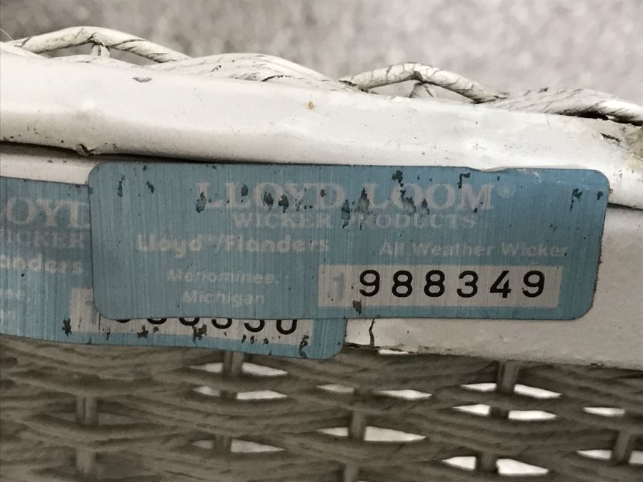 Pair Of Lloyd Flanders Loom Wicker Outdoor Chairs With Ottomans And Frog Cushions White High End [Photo 3]