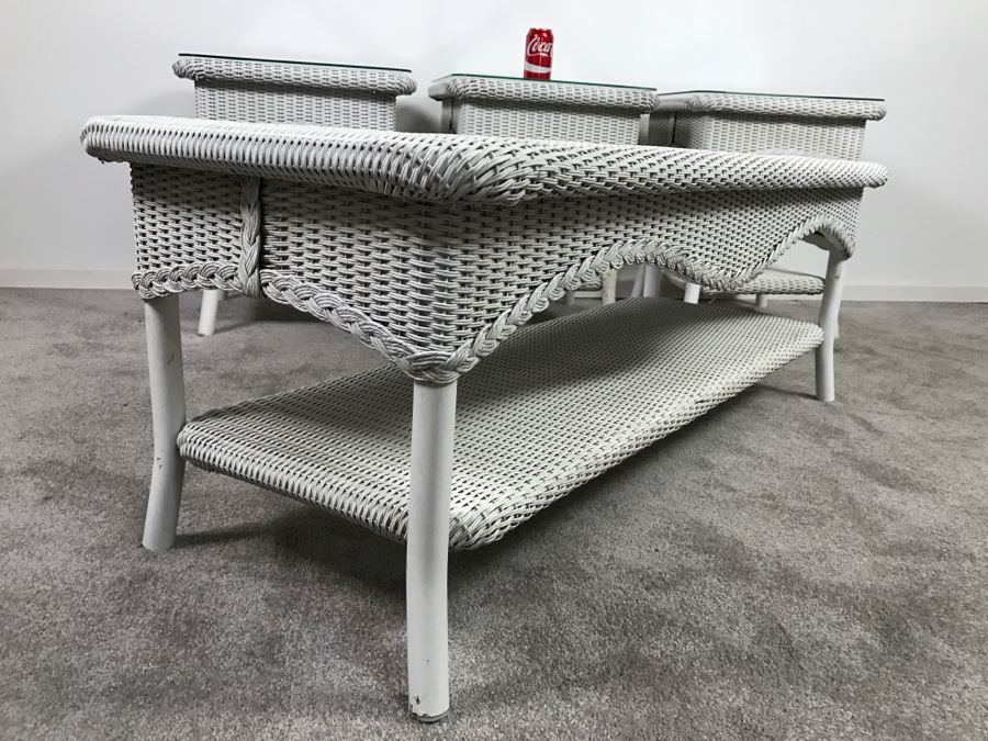 Lloyd Flanders Wicker Outdoor Coffee Table And (3) Lloyd Flanders Tables With Glass Tops [Photo 4]