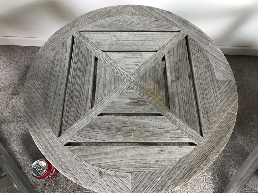 SUMMIT Furniture Pair Of Teak Outdoor Folding Armchairs With Cushions And Round Side Table [Photo 6]