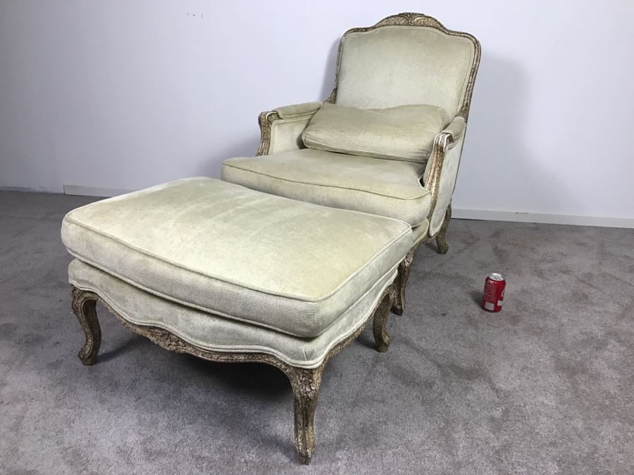 Nice Cream Colored French Provencial Armchair With Ottoman [Photo 2]