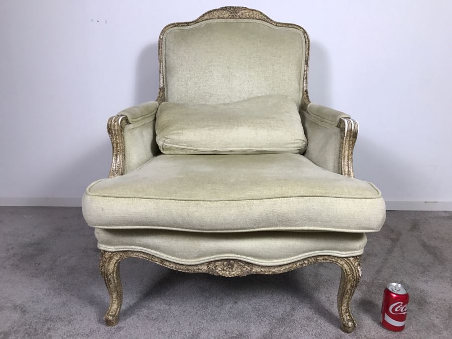 Nice Cream Colored French Provencial Armchair With Ottoman [Photo 7]
