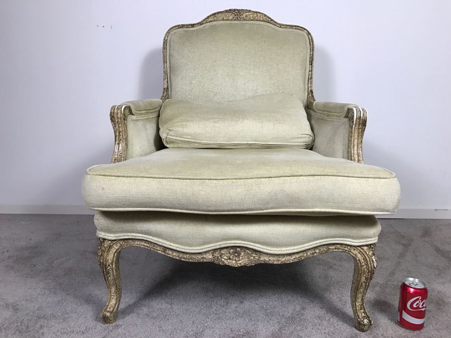 Nice Cream Colored French Provencial Armchair With Ottoman [Photo 6]