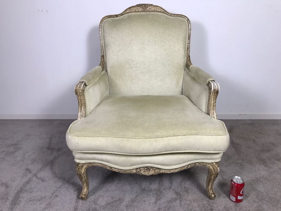 Nice Cream Colored French Provencial Armchair With Ottoman [Photo 10]