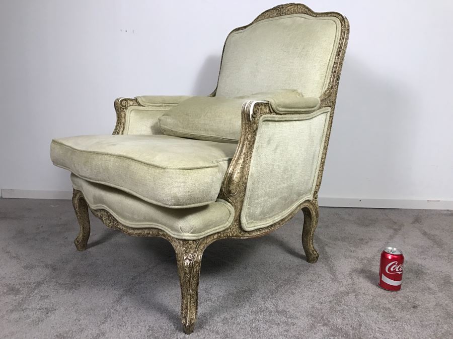 Nice Cream Colored French Provencial Armchair With Ottoman [Photo 8]