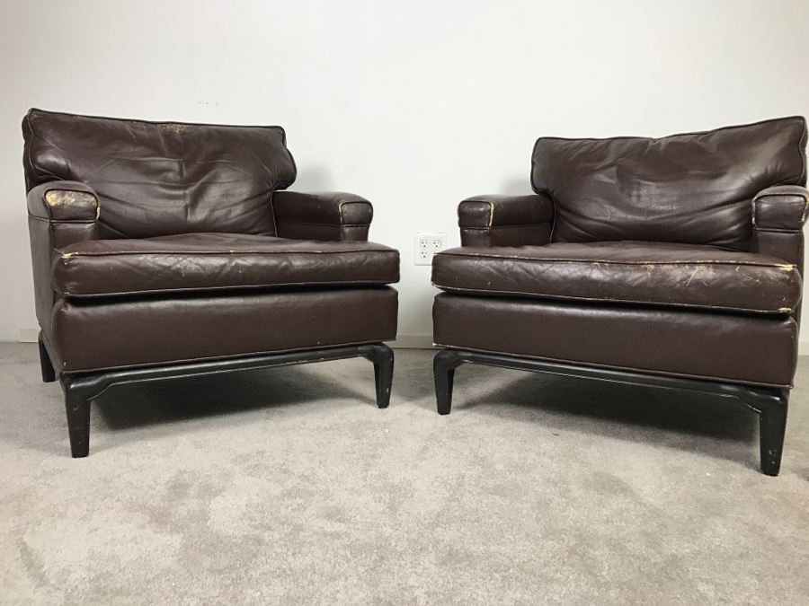 Pair Of Classy Vintage Brown Leather Armchairs By Monteverdi-Young Los Angeles, CA [Photo 2]