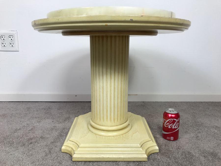 Lazy Susan Round Marble Top Pedestal Side Table [Photo 3]
