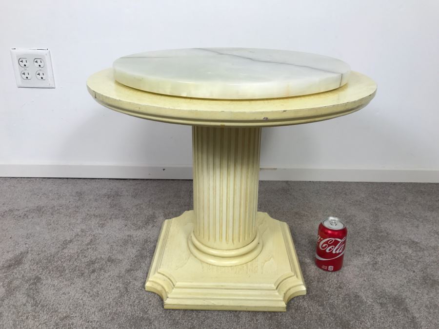 Lazy Susan Round Marble Top Pedestal Side Table [Photo 1]
