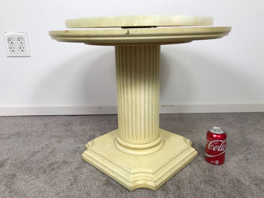 Lazy Susan Round Marble Top Pedestal Side Table [Photo 4]