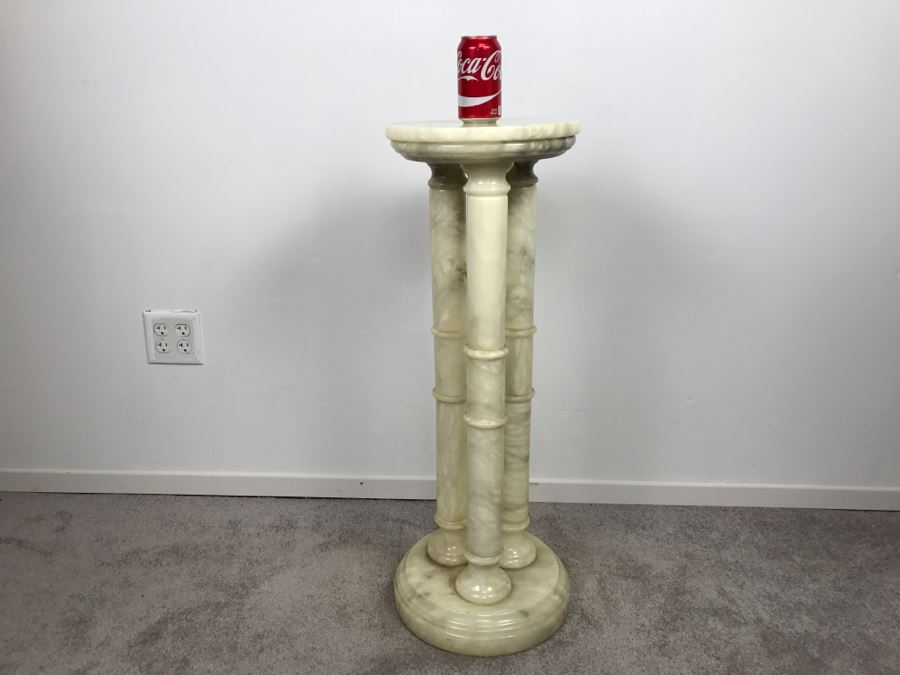 White Marble 3-Column Pedestal Table Great For Displaying Sculptures