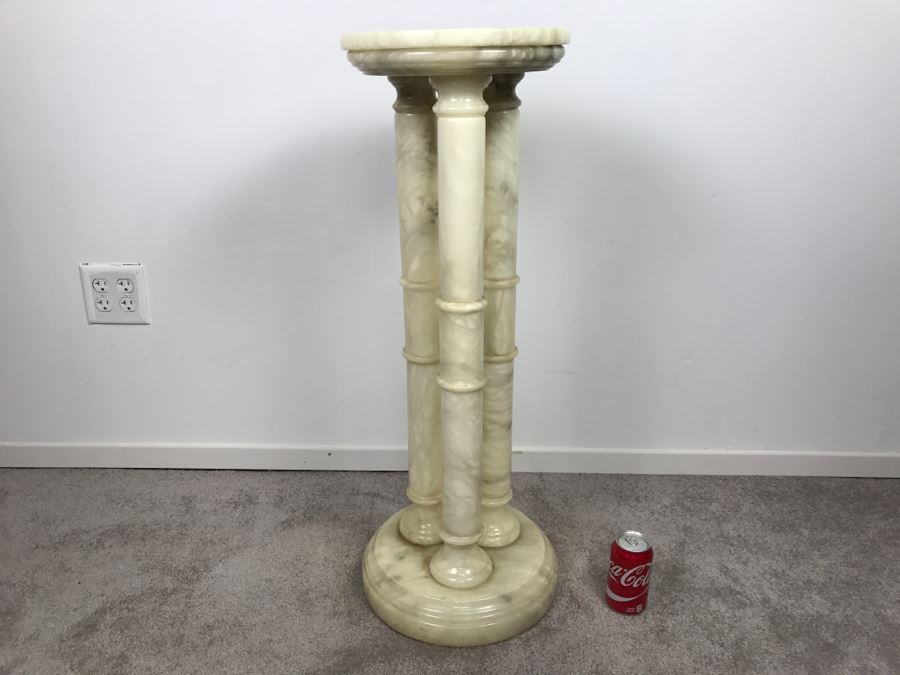 White Marble 3Column Pedestal Table Great For Displaying Sculptures