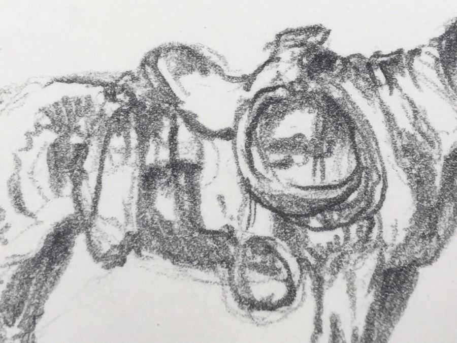 Olaf Wieghorst 'Range Ponies' A.P. Hand Signed Lower Right With Rare Hand Sketch Illustration In Lower Left Of Cowboy With Horse Nicely Matted And Framed [Photo 18]