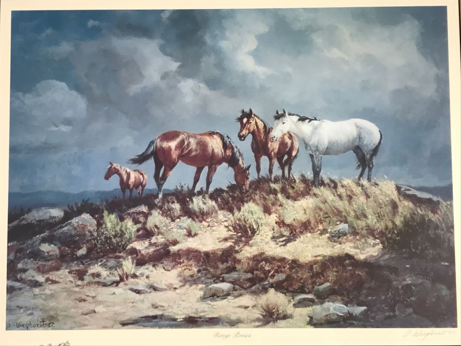 Olaf Wieghorst 'Range Ponies' A.P. Hand Signed Lower Right With Rare Hand Sketch Illustration In Lower Left Of Cowboy With Horse Nicely Matted And Framed [Photo 7]