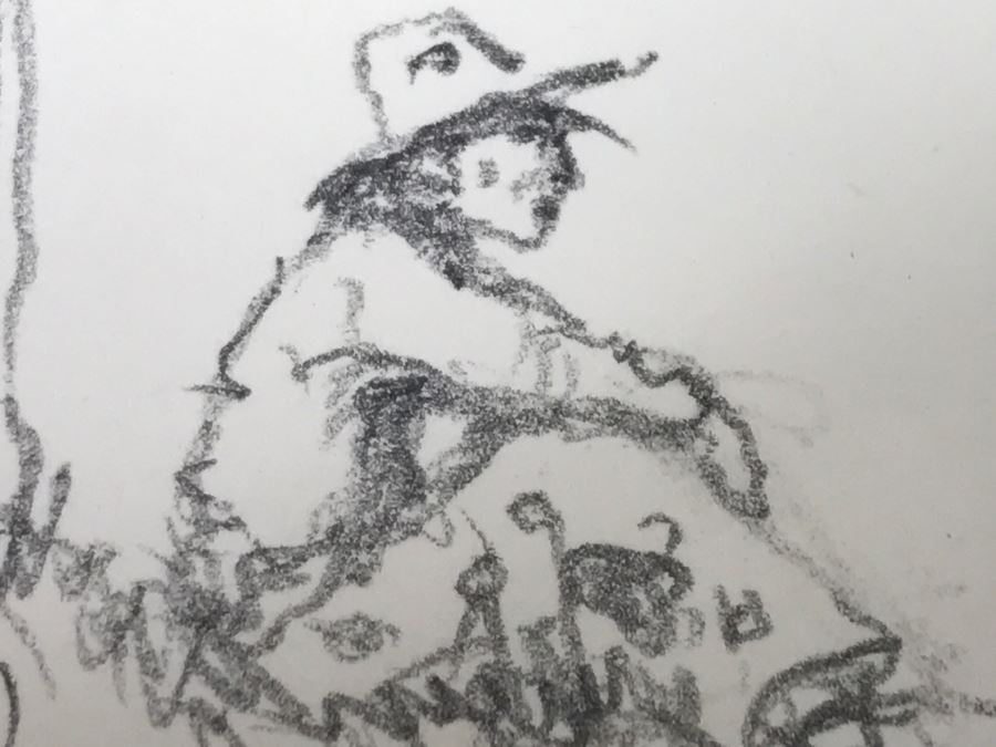 Olaf Wieghorst 'Range Ponies' A.P. Hand Signed Lower Right With Rare Hand Sketch Illustration In Lower Left Of Cowboy With Horse Nicely Matted And Framed [Photo 20]