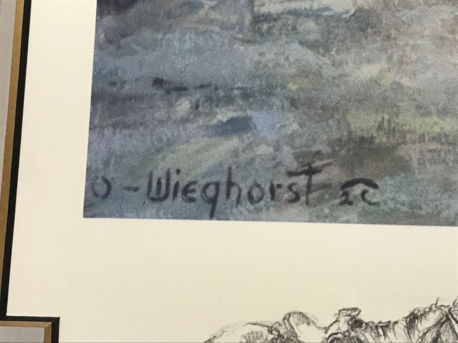 Olaf Wieghorst 'Range Ponies' A.P. Hand Signed Lower Right With Rare Hand Sketch Illustration In Lower Left Of Cowboy With Horse Nicely Matted And Framed [Photo 11]