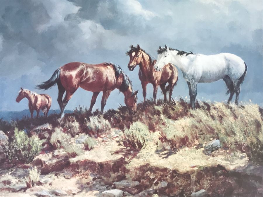 Olaf Wieghorst 'Range Ponies' A.P. Hand Signed Lower Right With Rare Hand Sketch Illustration In Lower Left Of Cowboy With Horse Nicely Matted And Framed [Photo 8]