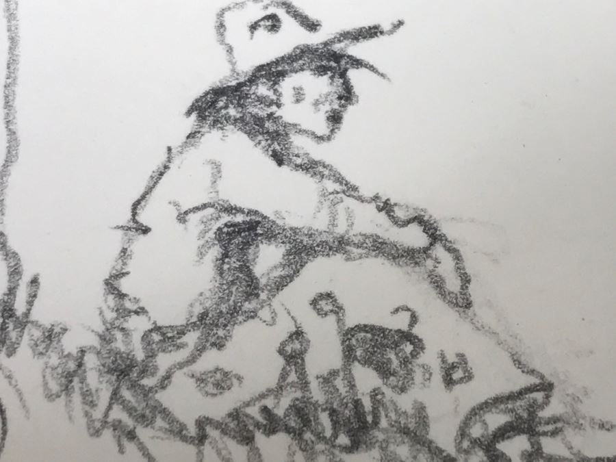 Olaf Wieghorst 'Range Ponies' A.P. Hand Signed Lower Right With Rare Hand Sketch Illustration In Lower Left Of Cowboy With Horse Nicely Matted And Framed [Photo 19]