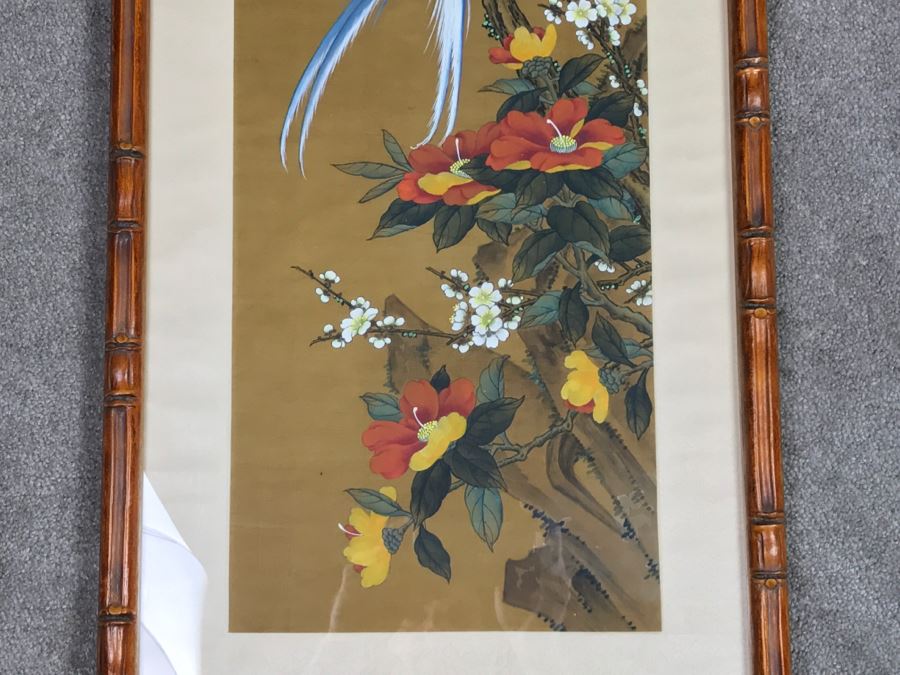 Vivid Original Chinese Bird Painting In Nice Bamboo Motif Frame ...