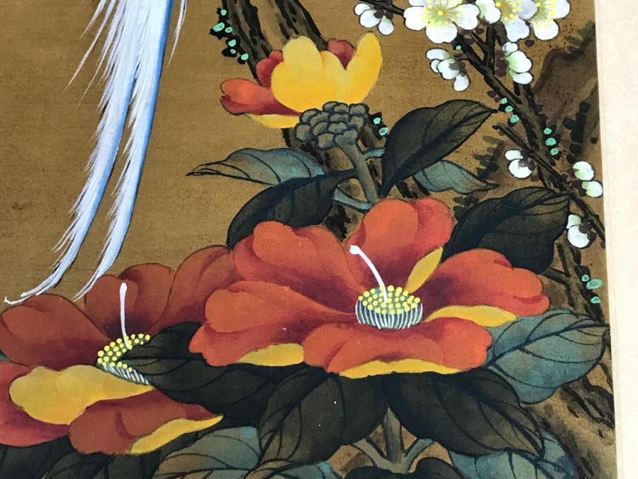 Vivid Original Chinese Bird Painting In Nice Bamboo Motif Frame Purchased At Mings Tomb In China Oct 1979 [Photo 10]