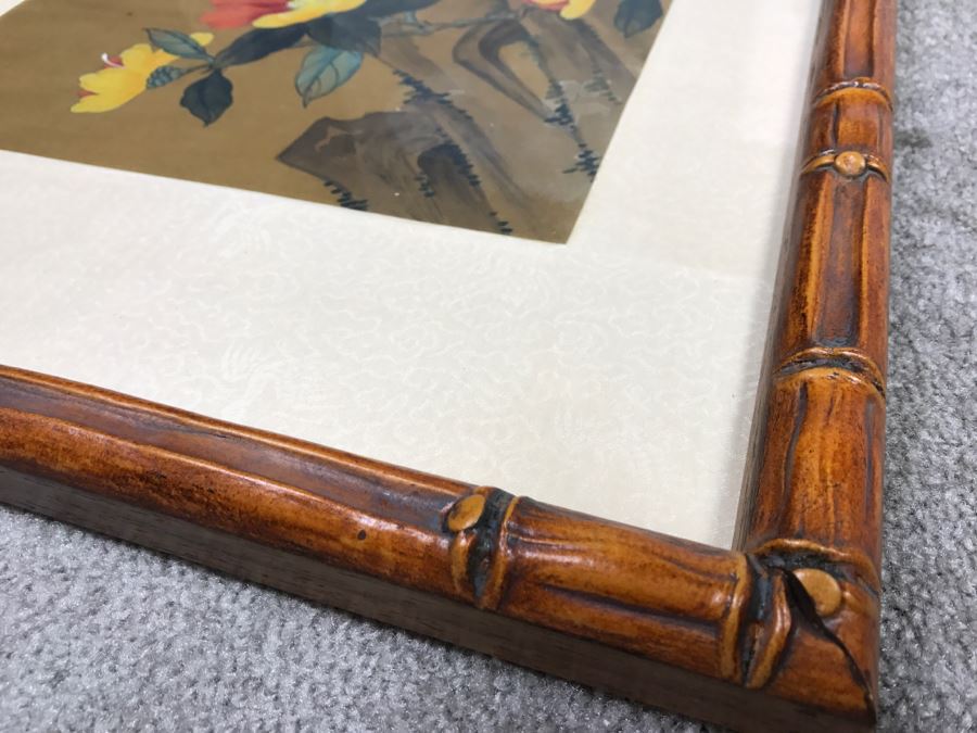 Vivid Original Chinese Bird Painting In Nice Bamboo Motif Frame Purchased At Mings Tomb In China Oct 1979 [Photo 15]