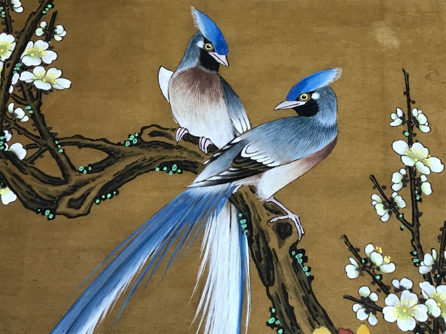 Vivid Original Chinese Bird Painting In Nice Bamboo Motif Frame Purchased At Mings Tomb In China Oct 1979 [Photo 9]