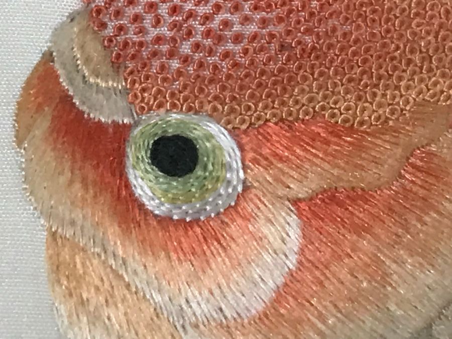 Very Fine Vintage Hand Stitched Silk Embroidery Of Koi Fish Signed And Framed [Photo 16]