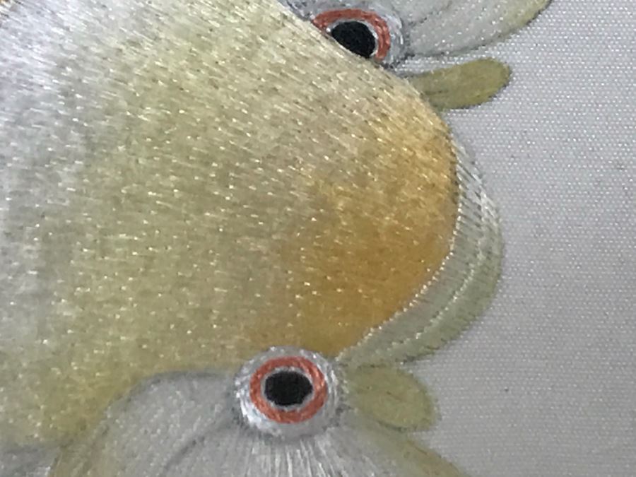 Very Fine Vintage Hand Stitched Silk Embroidery Of Koi Fish Signed And Framed [Photo 19]