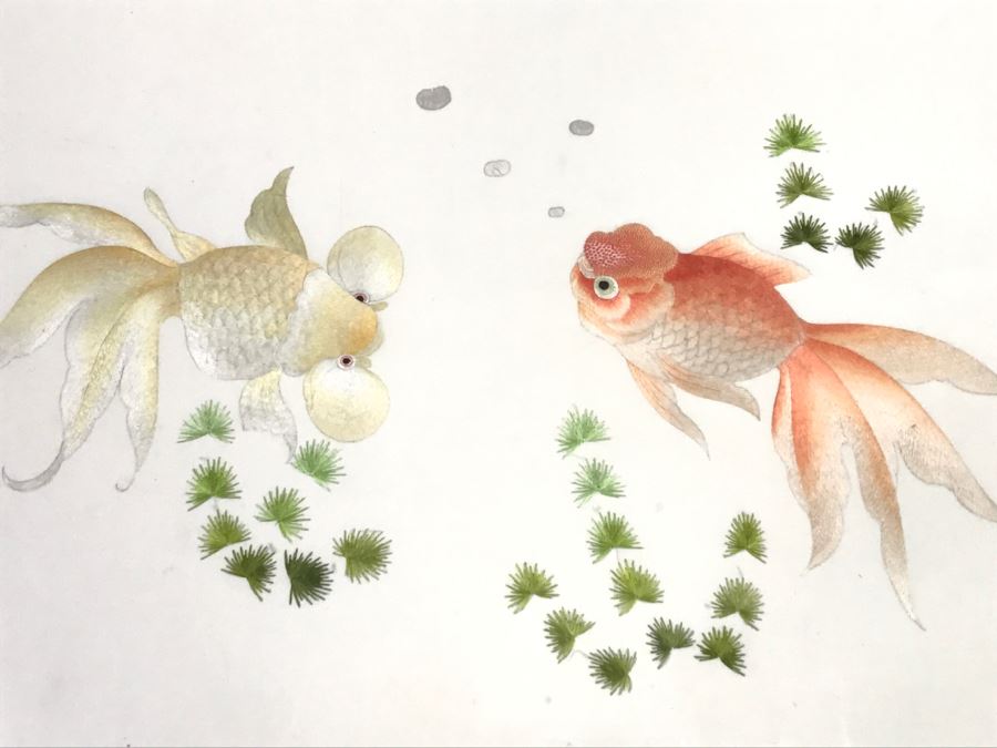 Very Fine Vintage Hand Stitched Silk Embroidery Of Koi Fish Signed And Framed [Photo 21]
