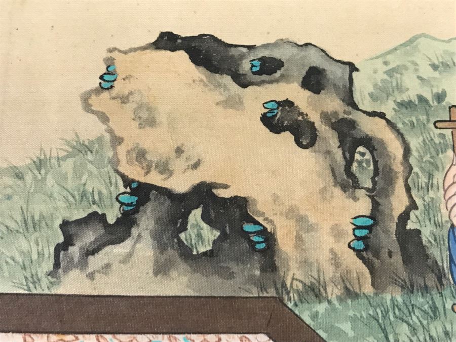 Old Chinese Silk Painting In Nice Silver Bamboo Motif Frame [Photo 10]