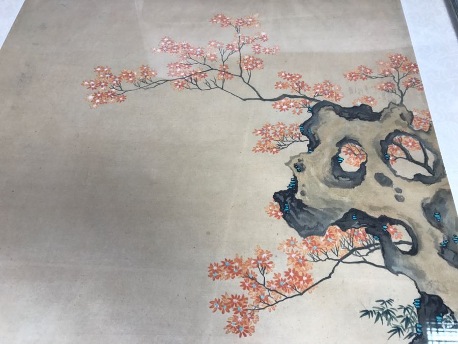 Old Chinese Silk Painting In Nice Silver Bamboo Motif Frame [Photo 18]