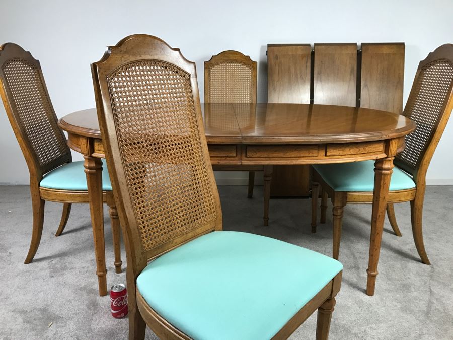 Esperanto By Drexel Formal Dining Table With 3 Leaves And 4 Cane Back Chairs [Photo 6]