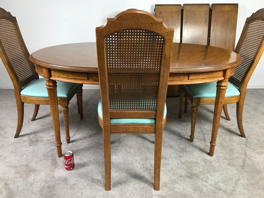 Esperanto By Drexel Formal Dining Table With 3 Leaves And 4 Cane Back Chairs [Photo 3]