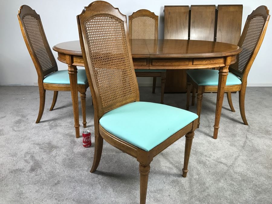 Esperanto By Drexel Formal Dining Table With 3 Leaves And 4 Cane Back Chairs [Photo 5]