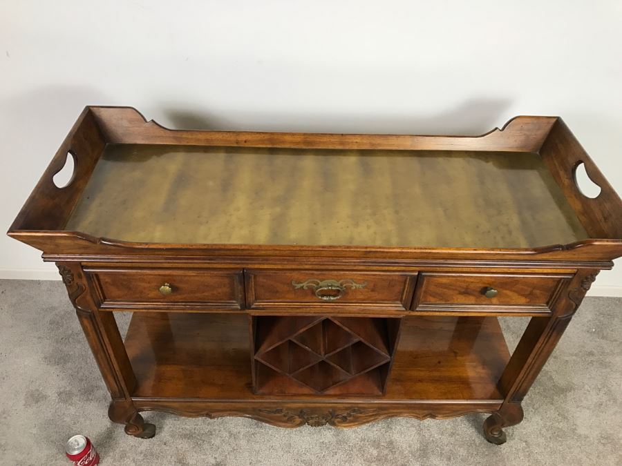 Drexel Heritage Wooden Bar Cart Console Table On Casters [Photo 3]