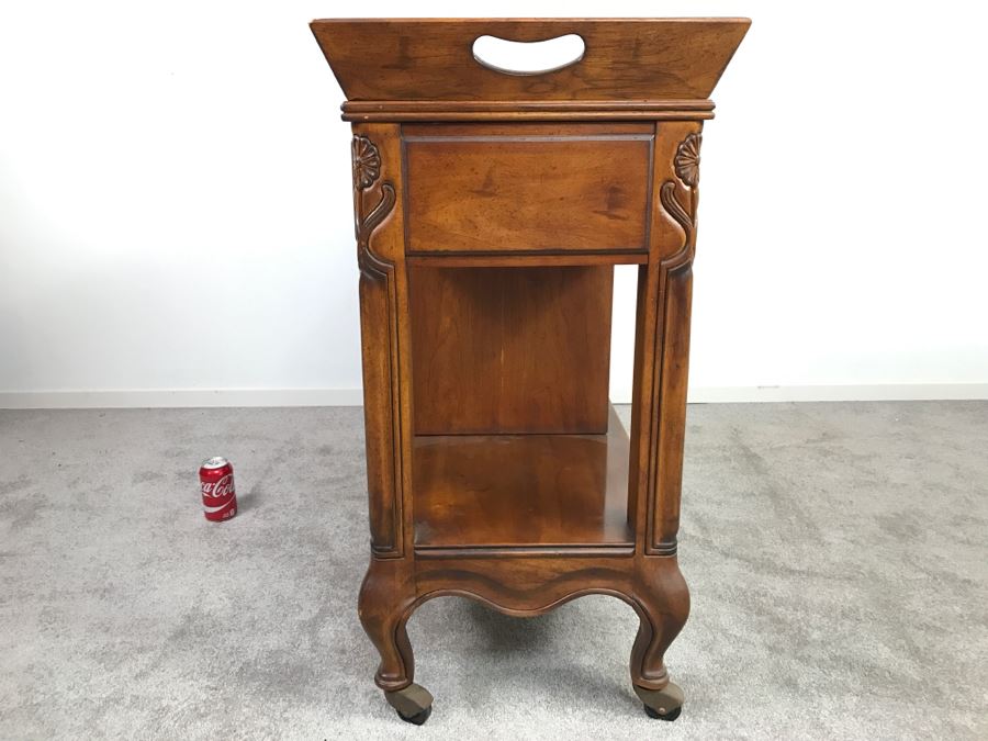 Drexel Heritage Wooden Bar Cart Console Table On Casters [Photo 8]