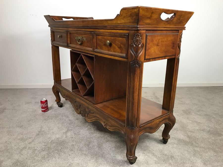 Drexel Heritage Wooden Bar Cart Console Table On Casters [Photo 7]